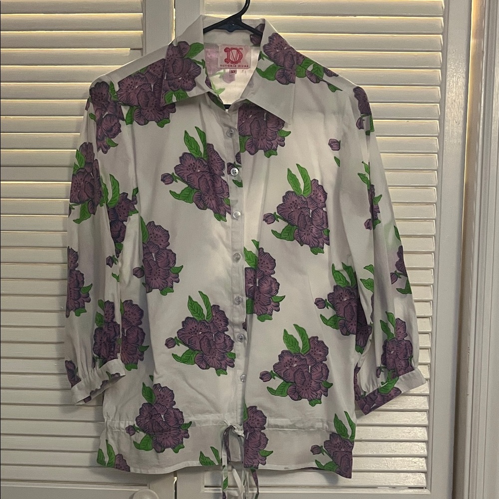Victoria Dunn Purple and Green Floral Button Down Shirt